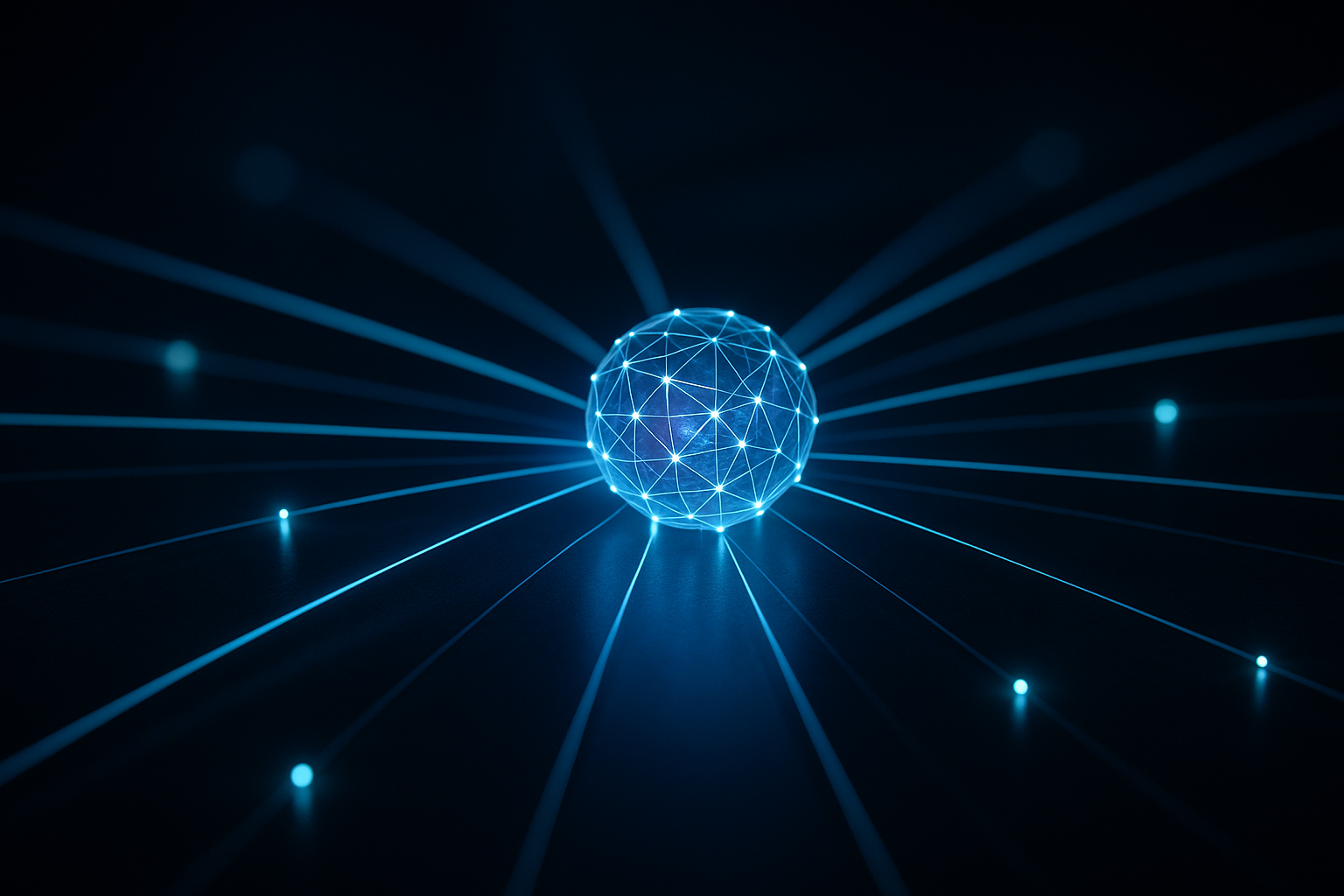 Schema concettuale di una rete quantistica con nodi collegati da segnali fotonici