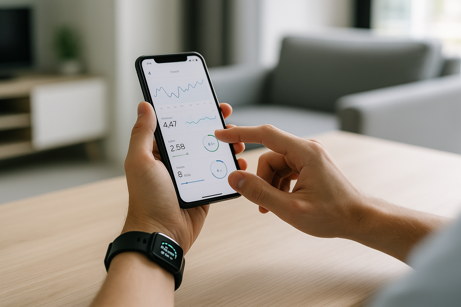 Dispositivi indossabili intelligenti che monitorano parametri di salute su smartphone