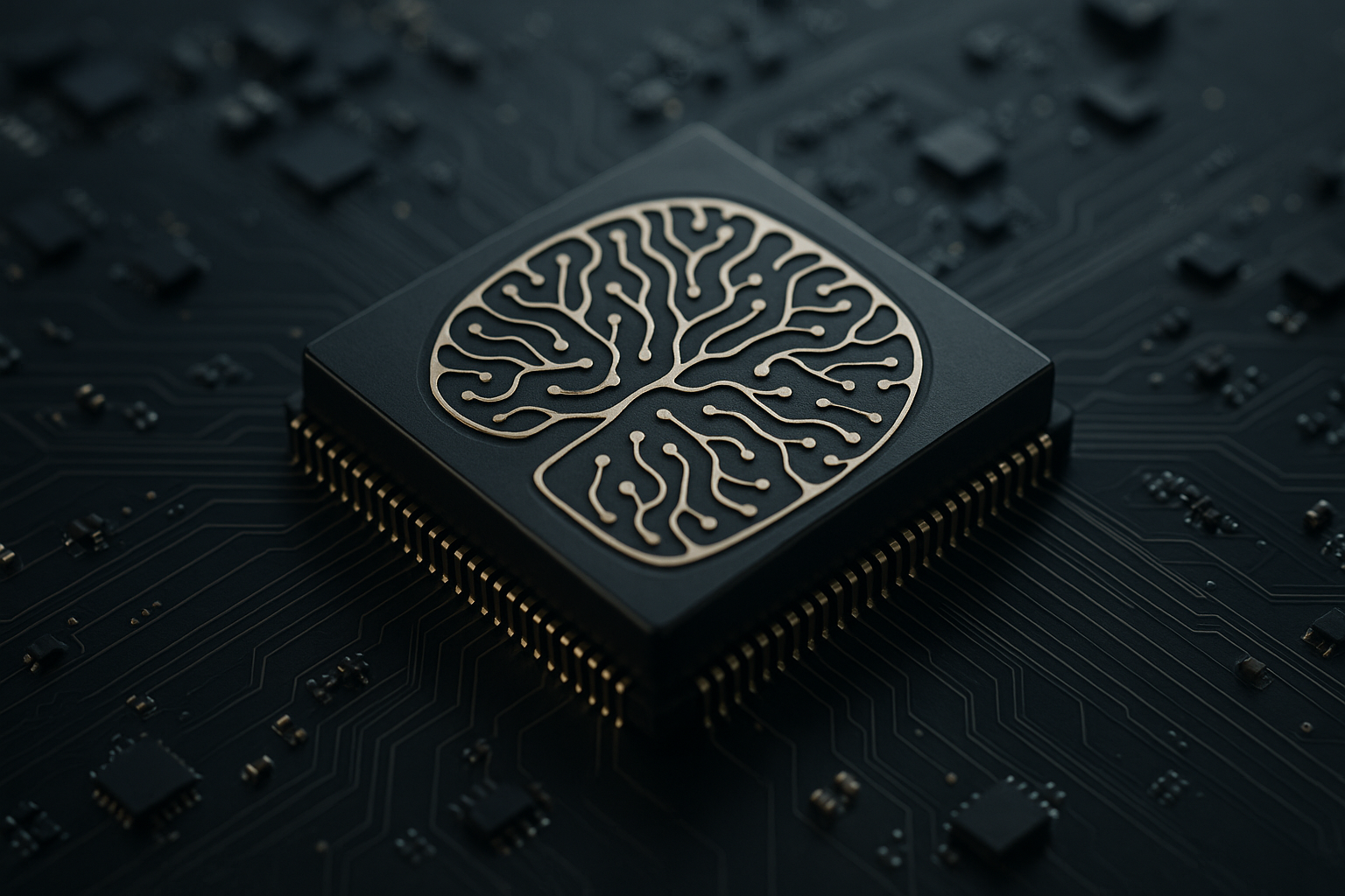 Schema concettuale di chip neurale con connessioni tipo sinapsi su circuito integrato