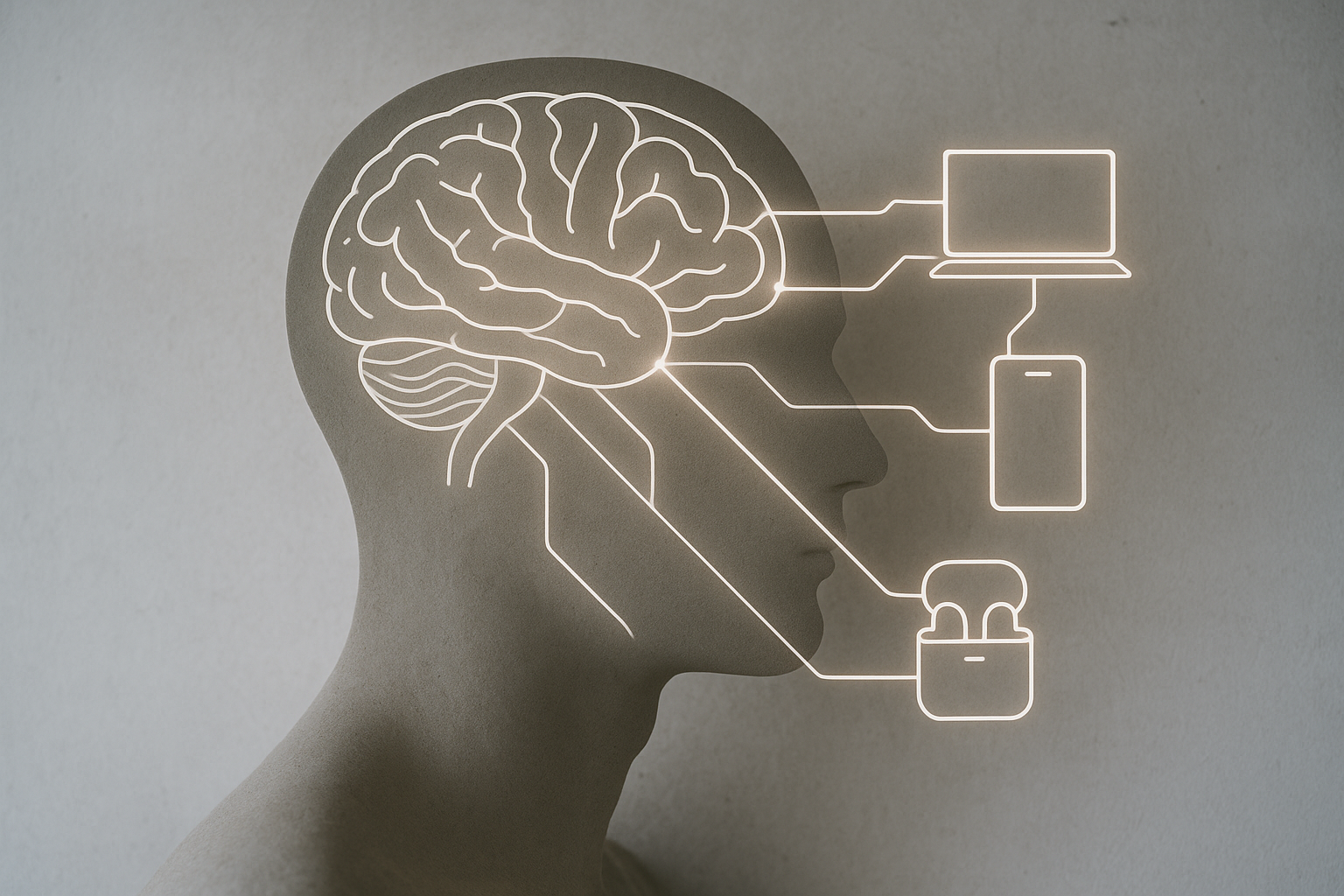 Illustrazione concettuale di un’interfaccia cervello-computer che collega attività neurale a dispositivi digitali