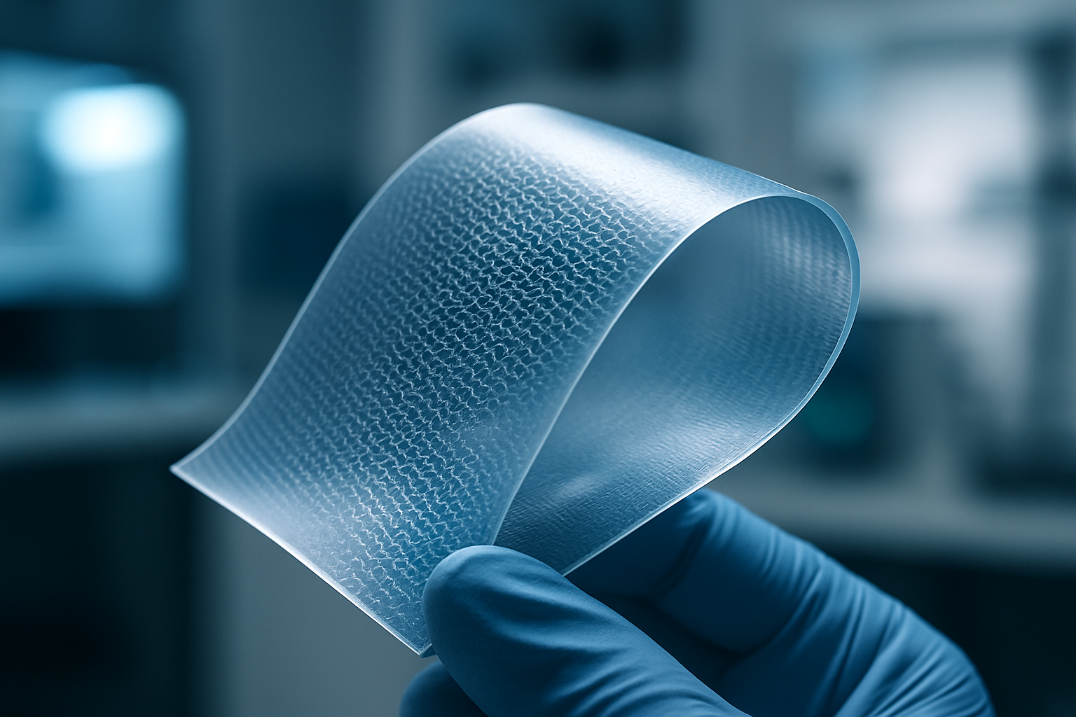 Superficie di materiale intelligente flessibile con microstruttura che suggerisce resistenza e adattamento
