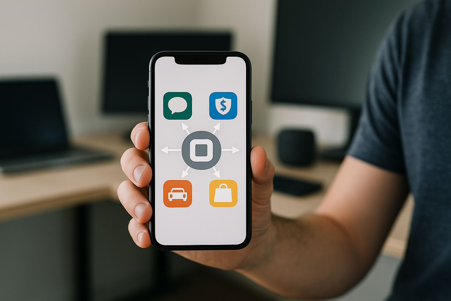 Smartphone con servizi digitali integrati in un unico hub in stile super app