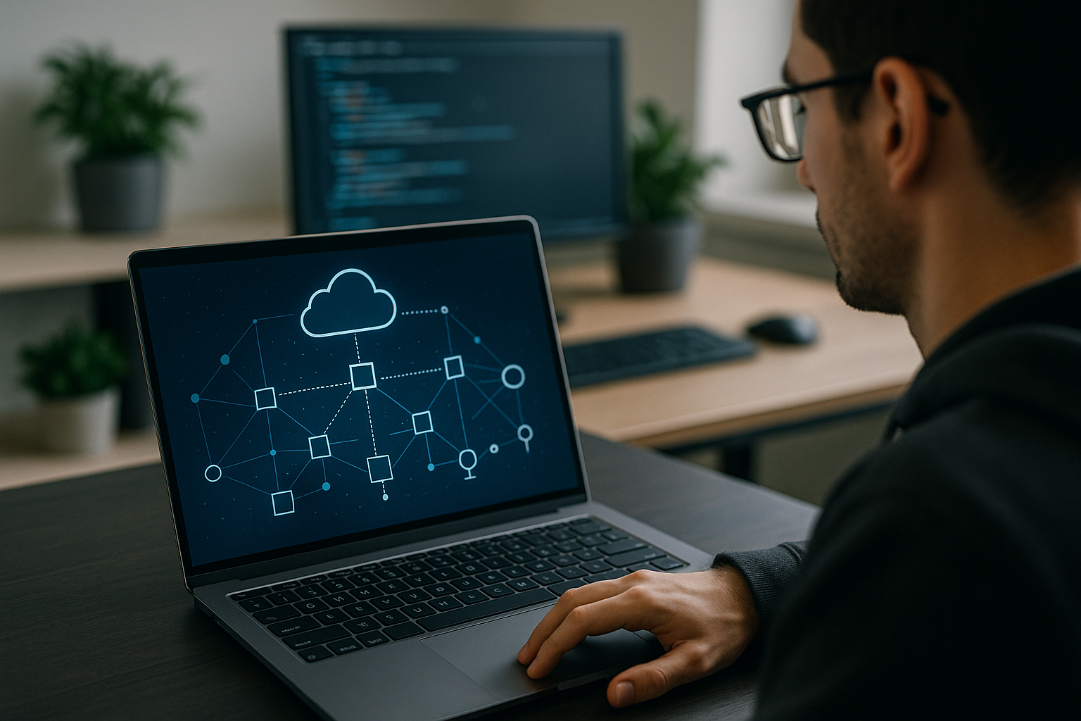 Rappresentazione concettuale di edge computing con elaborazione ai margini della rete e collegamento al cloud