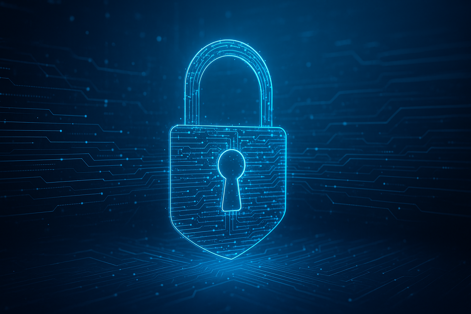 Lucchetto digitale e flussi di dati astratti a rappresentare la privacy online