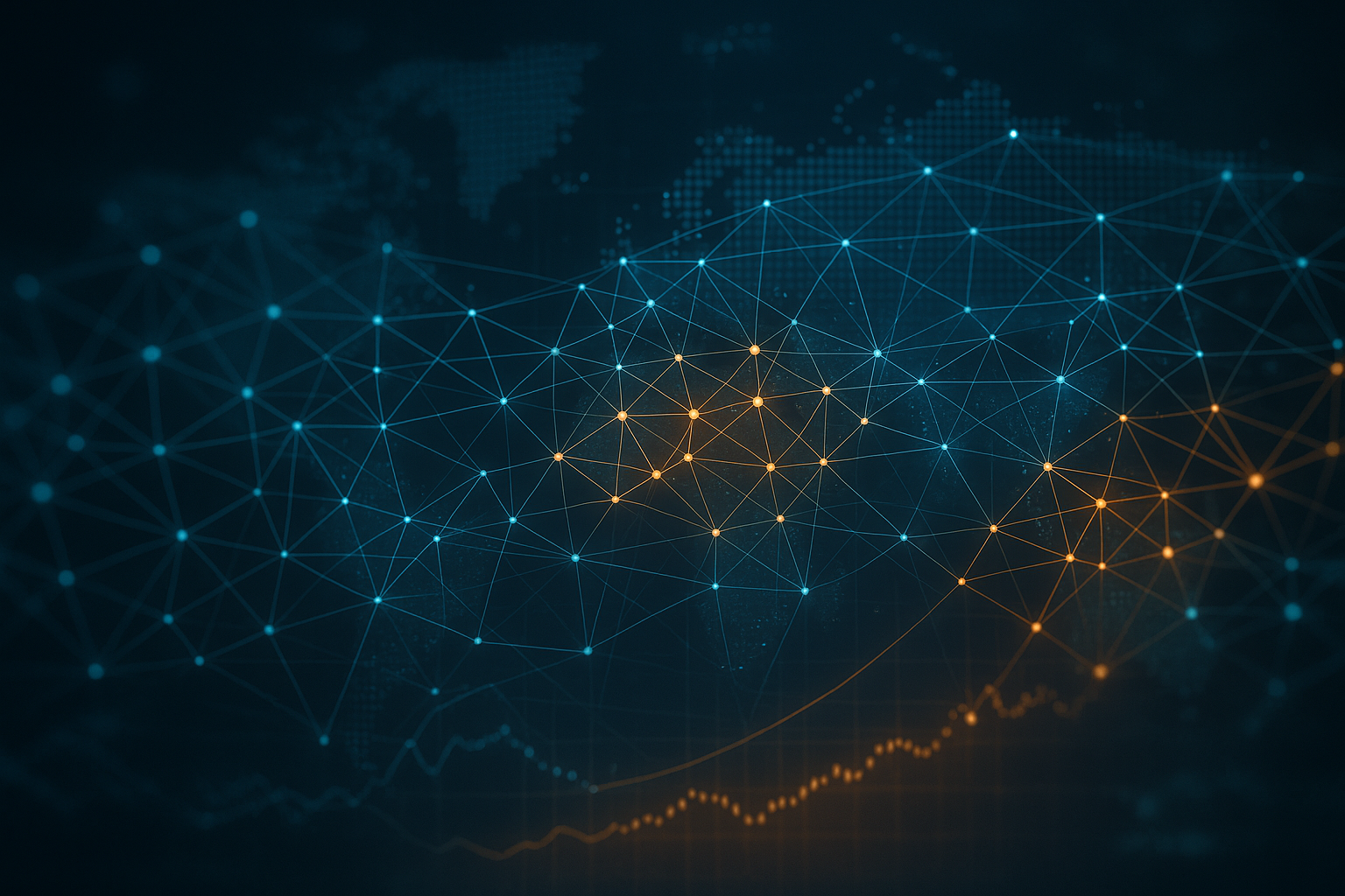 Rete digitale astratta che rappresenta l’integrazione tra finanza globale e asset digitali
