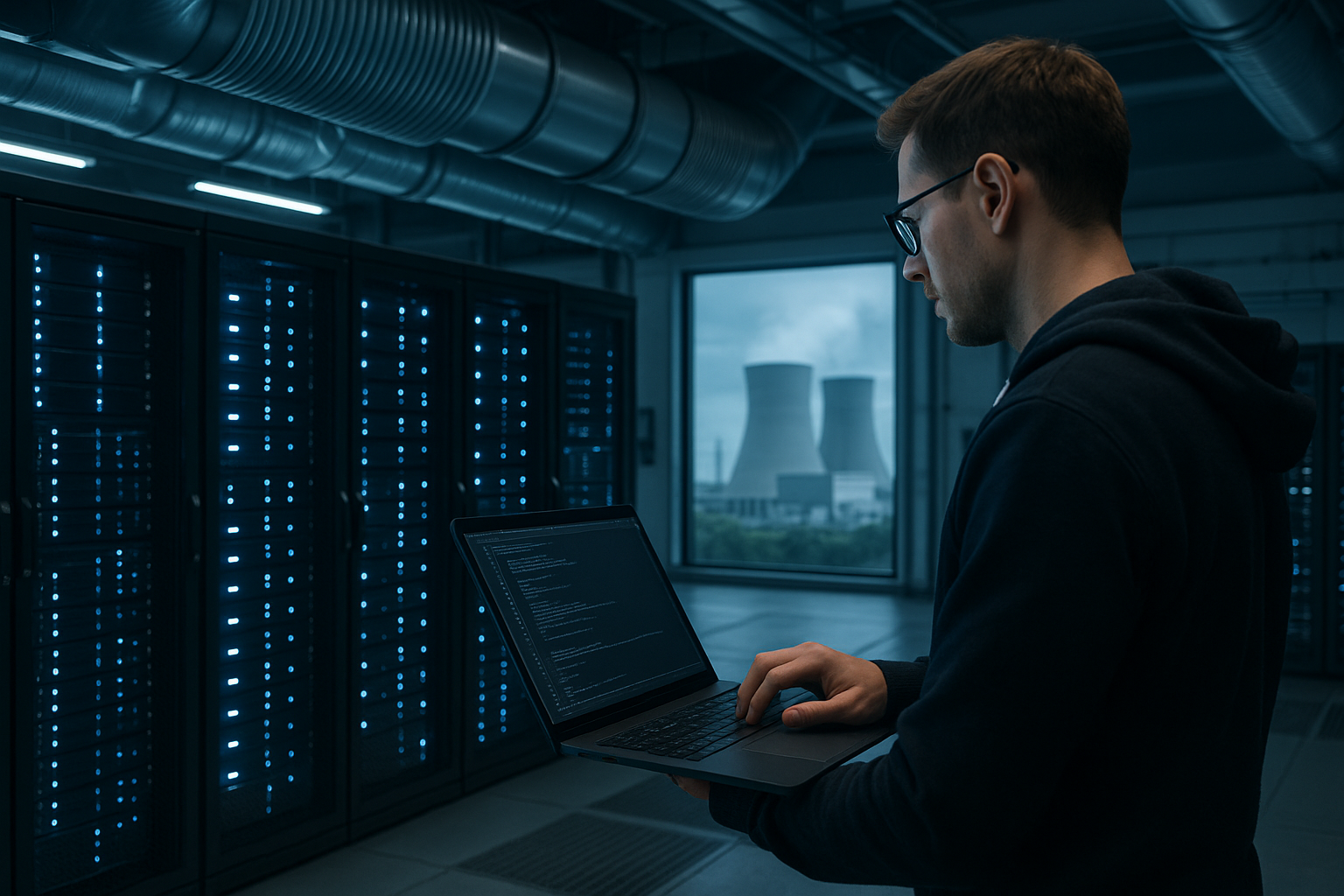 Data center ad alta densità energetica collegato a una fonte di energia stabile per alimentare carichi AI