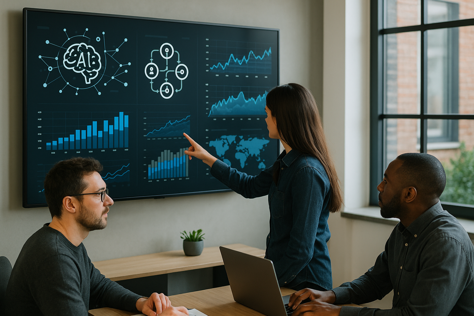 Team in ufficio che analizza dashboard di automazione e dati per migliorare la produttività con l’intelligenza artificiale