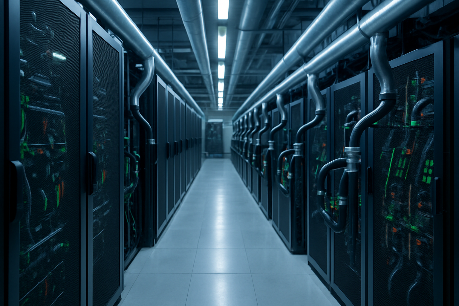 Data center per supercalcolo con rack ad alta densità e sistema di raffreddamento a liquido