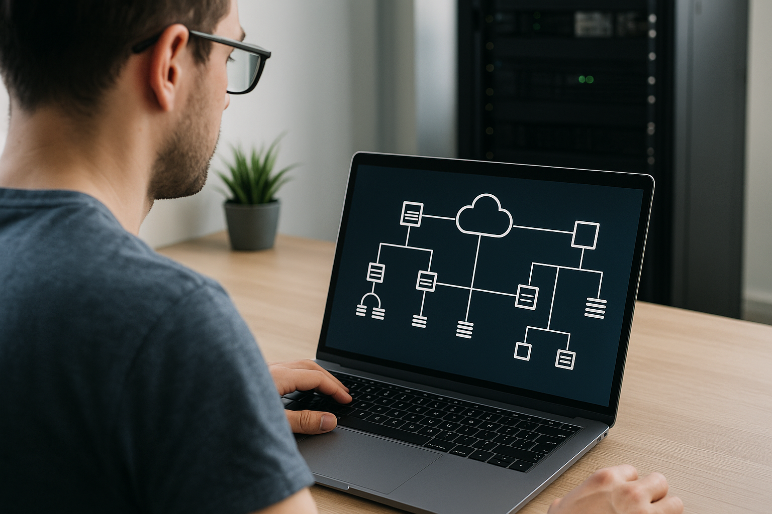 Diagramma concettuale di edge computing con elaborazione locale su nodi periferici e sincronizzazione verso cloud centrale