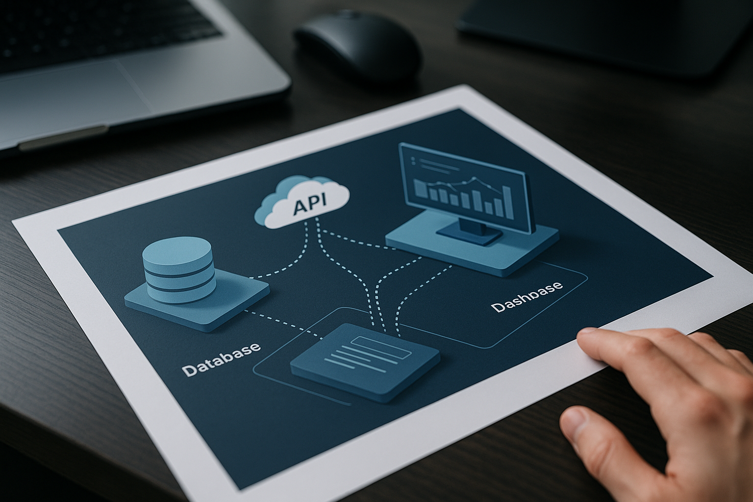 Schema di piattaforma digitale con flussi di dati tra servizi, database e strumenti di analisi