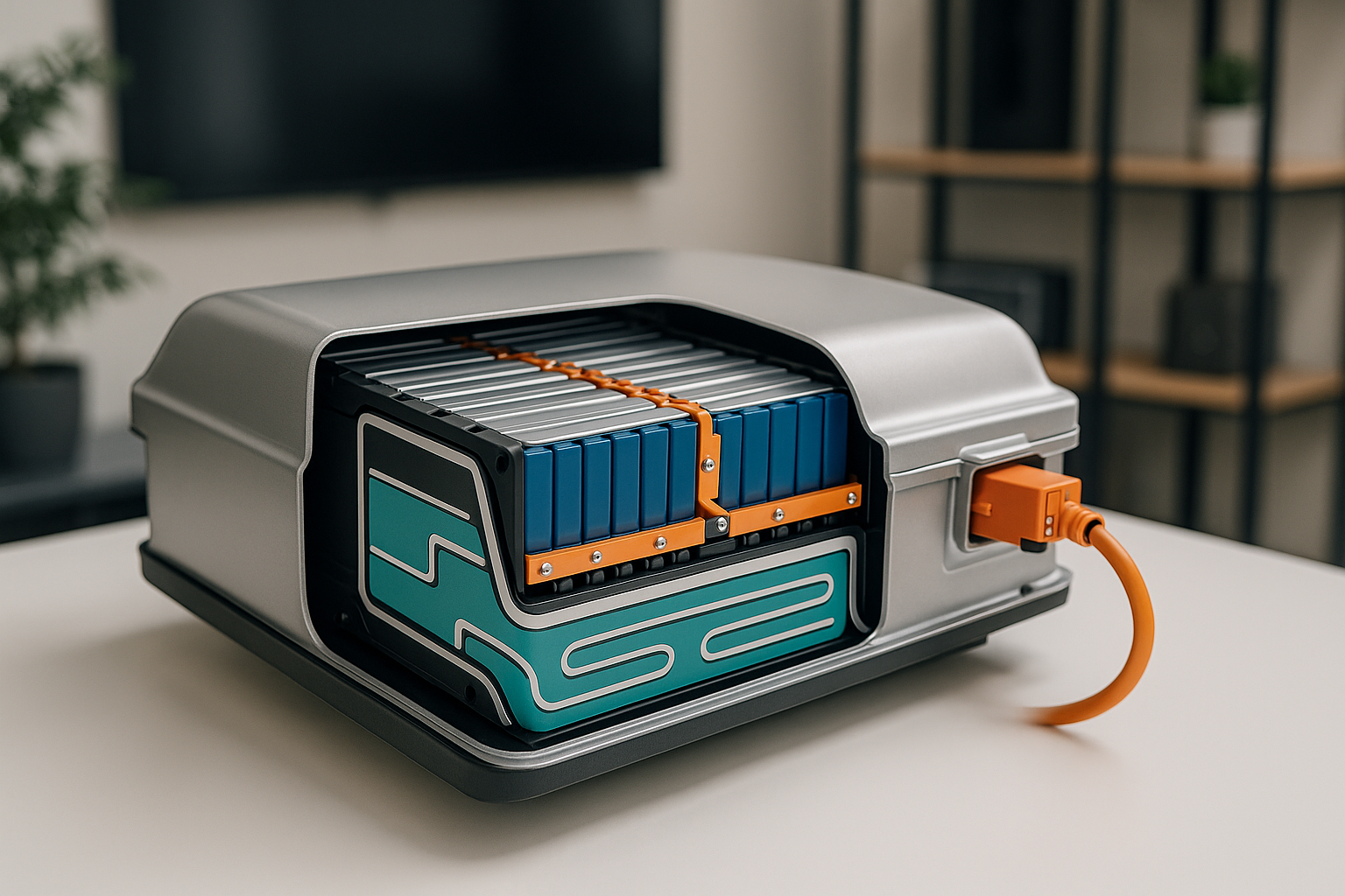 Schema tecnico di una batteria per mobilità elettrica con celle e sistema di gestione termica