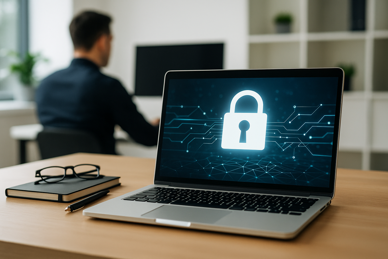 Concetto di sicurezza informatica e protezione dei dati con simboli di rete e lucchetto