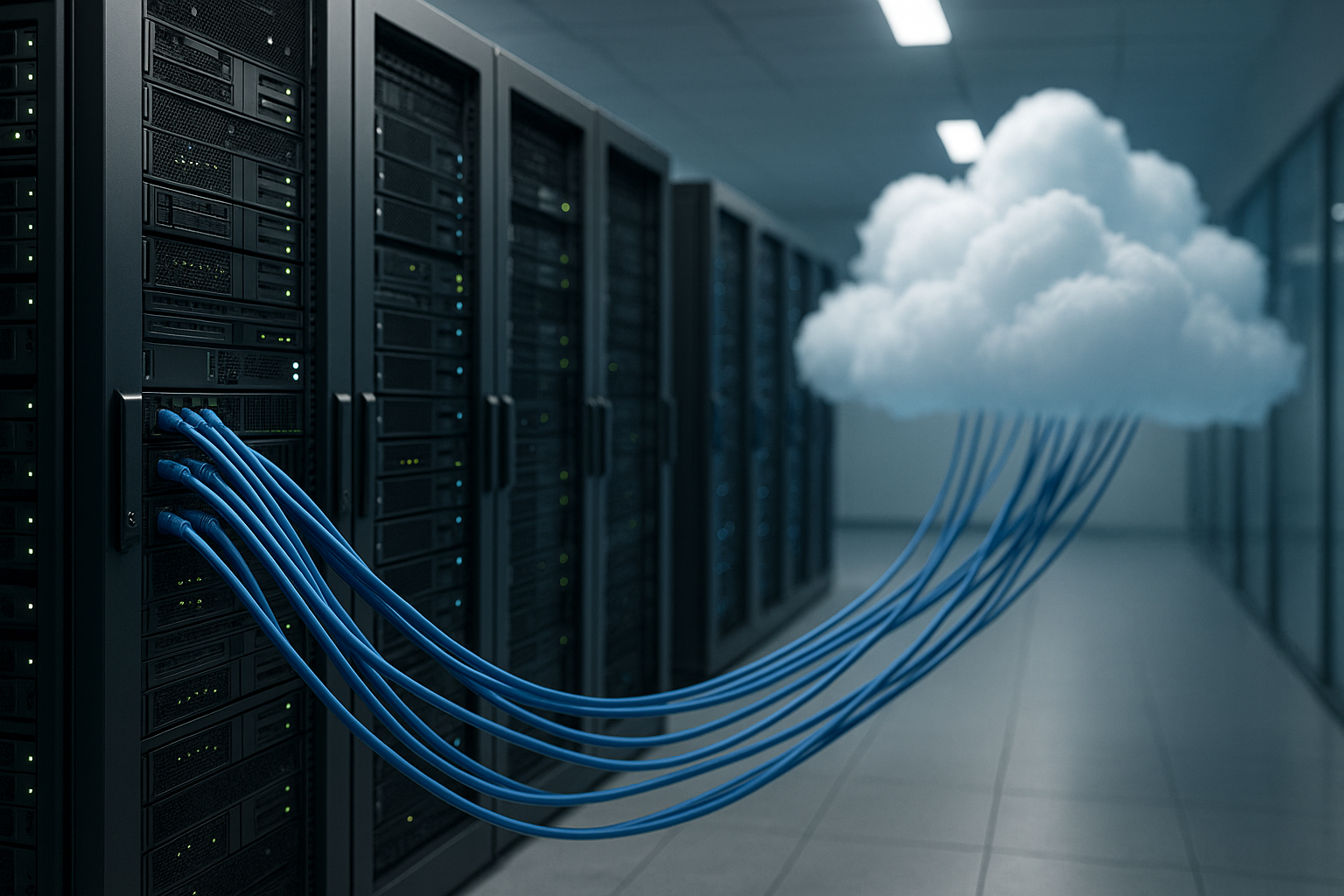 Rappresentazione di un data center con connessioni verso risorse cloud per illustrare un'architettura ibrida