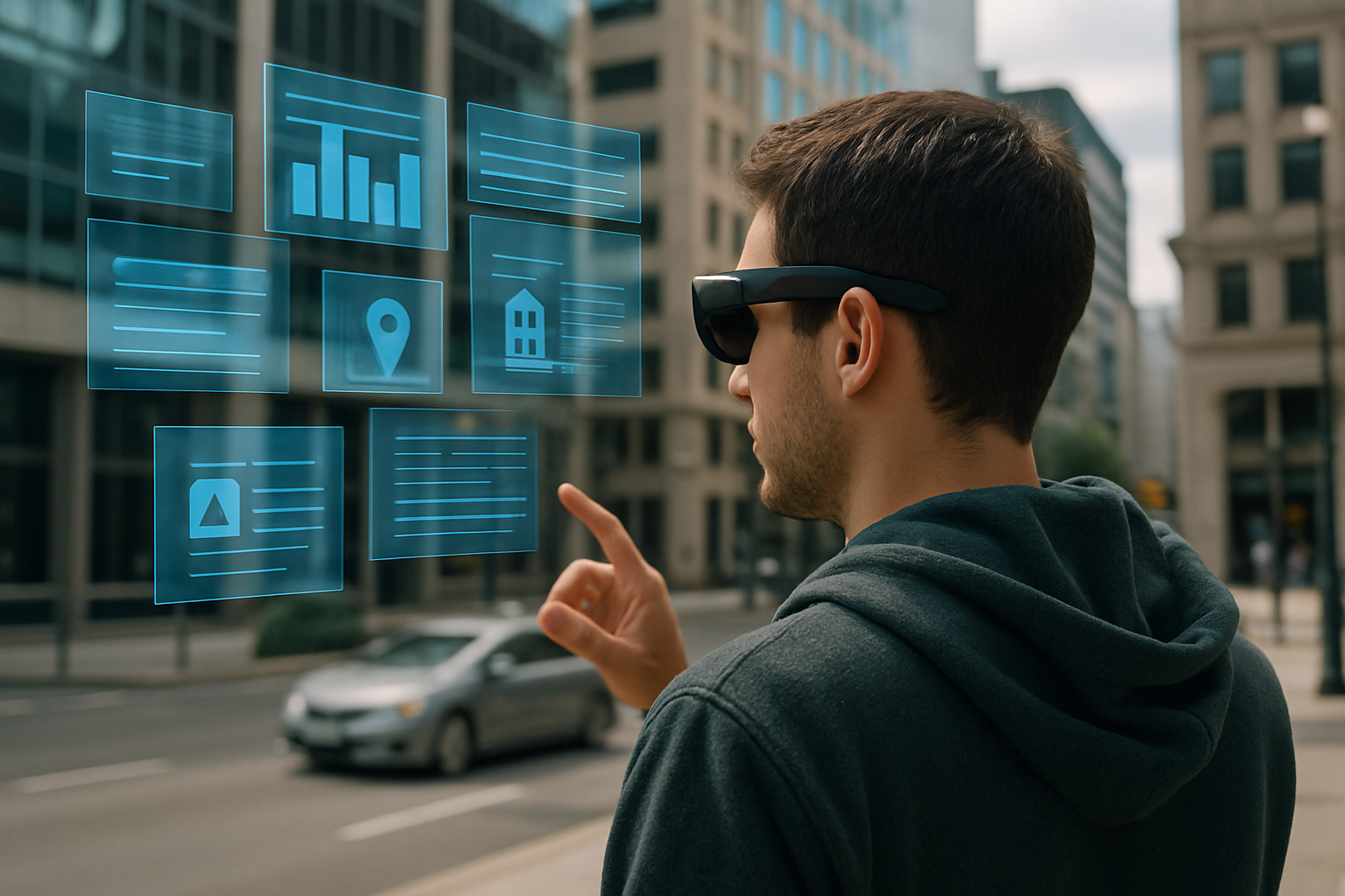 Sovrapposizione di elementi digitali al mondo reale in un contesto urbano tramite realtà aumentata