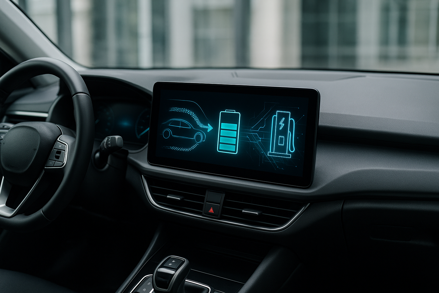 Schema concettuale di batteria, ricarica e software come pilastri della mobilità elettrica