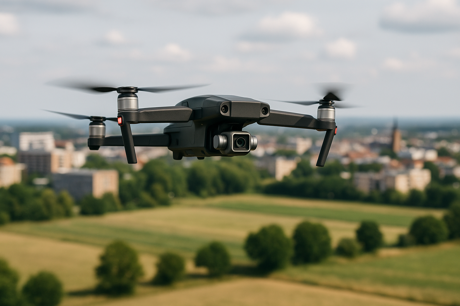 Drone multirotore in volo usato per riprese, monitoraggio del territorio e supporto logistico