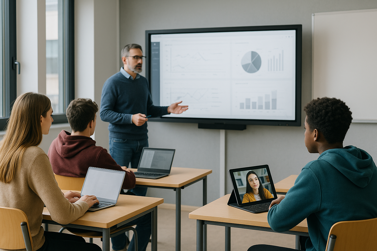 Lezione in aula con uso equilibrato di strumenti digitali e attività tradizionali