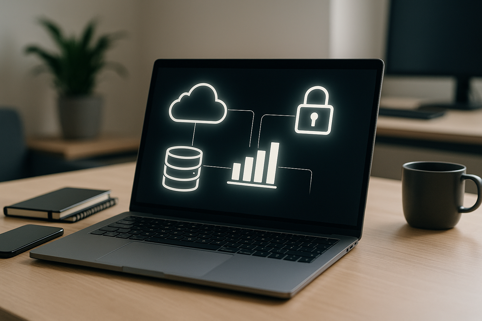 Concetto di competenze digitali nel lavoro tra dati, cloud e sicurezza informatica